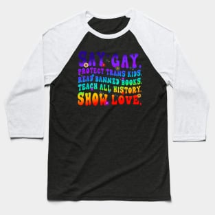 Say Gay Protect Trans Kids Read  Books LGBT Baseball T-Shirt